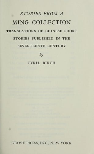 Stories from a Ming collection : translations of Chinese short stories published in the seventeenth century