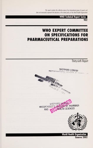 WHO Expert Committee on Specifications for Pharmaceutical Preparations