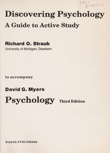 Discovering Psychology a Guide to Active Study to Accompany Psychology (3rd)