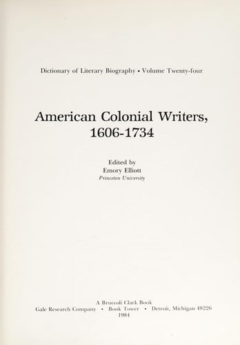American colonial writers, 1606-1734