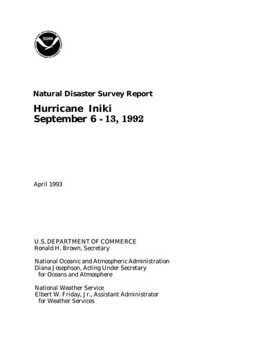 Natural Disaster Survey Report Hurricane Iniki