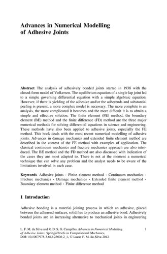 Advances in numerical modeling of adhesive joints