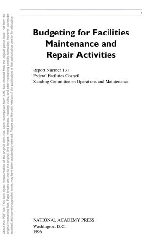 Budgeting for facilities maintenance and repair activities
