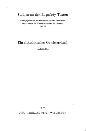 Ein althethitisches Gewitteritual