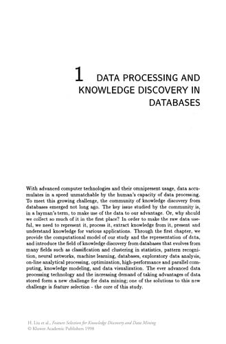 Feature Selection for Knowledge Discovery and Data Mining