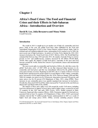 The food and financial crises in Sub-Saharan Africa