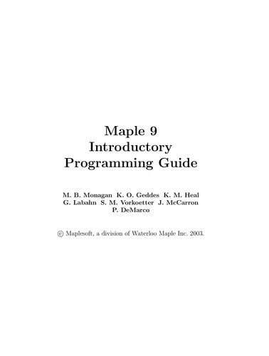 Maple 9 introductory programmimg guide