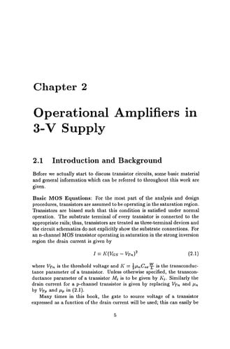 Low-Voltage CMOS Operational Amplifiers