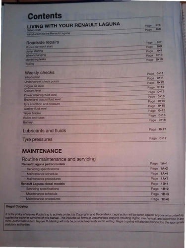Renault Laguna owners workshop manual