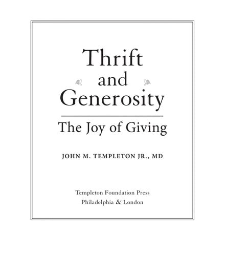 Thrift &amp; Generosity