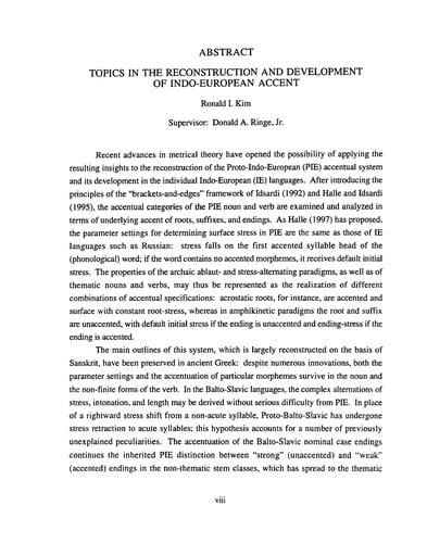 Topics in the reconstruction and development of Indo-European accent