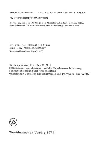 Untersuchungen über den Einfluß kationischer Weichmacher auf die Trockenanschmutzung, Schmutzentfernung und -redeposition waschbarer Textilien aus Baumwolle und Polyester/Baumwolle