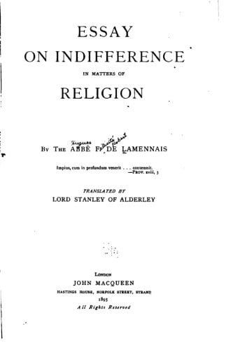 Essay on indifference in matters of religion