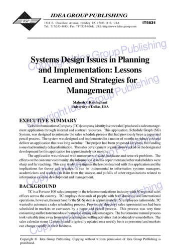Systems design issues in planning and implementation