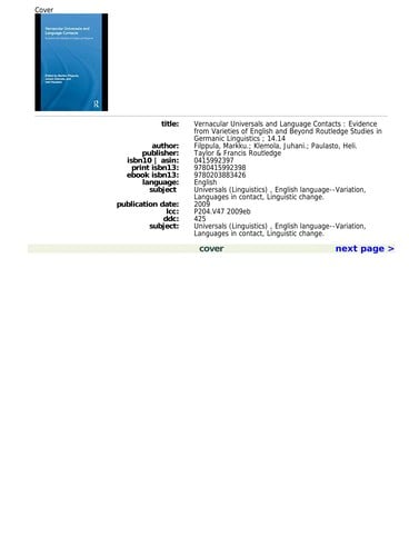 Vernacular universals and language contacts