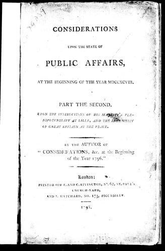 Considerations upon the state of public affairs at the beginning of the year MDCCXVIII