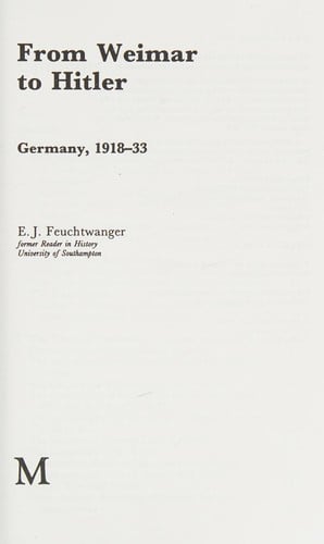 From Weimar to Hitler