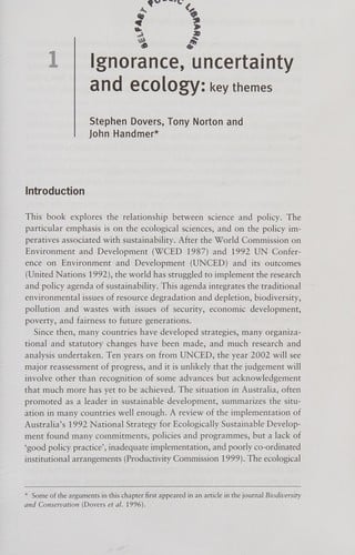 Ecology, uncertainty and policy: managing ecosystems for sustainability