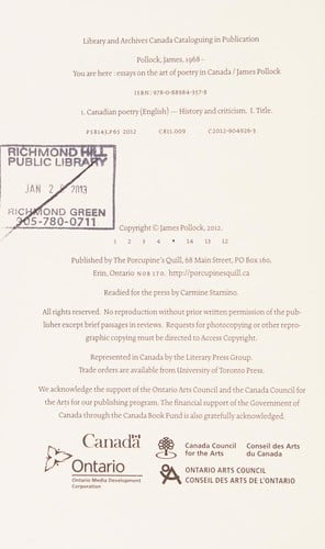 You are here: essays on the art of poetry in Canada