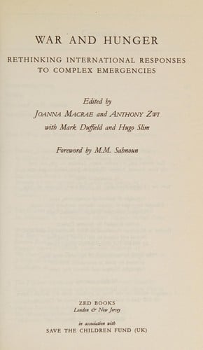 War and hunger: rethinking international responses to complex emergencies