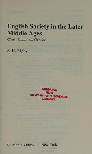 English society in the later middle ages: class, status, and gender