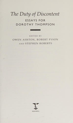 The duty of discontent: essays for Dorothy Thompson