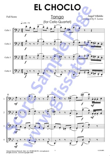 Cello 4 part of "El Choclo" for Cello Quartet Tango