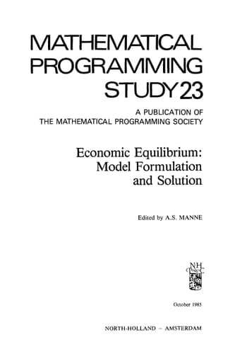 Economic equilibrium: Model formulation and solution (Mathematical programming study)