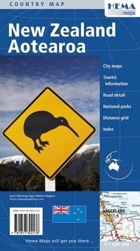 Country Map, New Zealand Road Detail, National Parks, Distance Grids, Index = Aotearoa