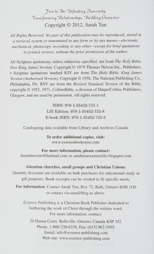 Free to be Defeating Insecurity, Transforming Relationships, Building Character