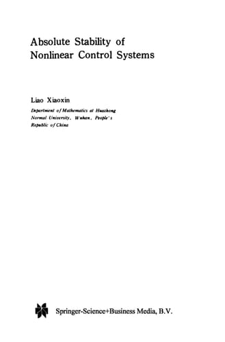 Absolute Stability of Nonlinear Control Systems (Mathematics and its Applications Book 5)