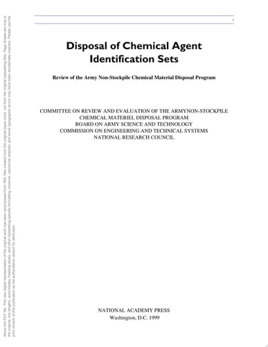 Review of the Army Non-Stockpile Chemical Materiel Disposal Program Disposal of Chemical Agent Identification Sets
