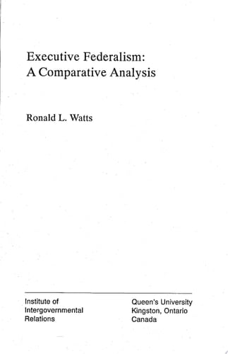 Executive Federalism A Comparative Analysis