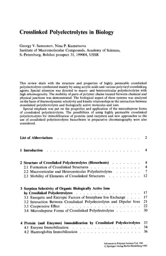Polyelectrolytes Hydrogels Chromatographic Materials