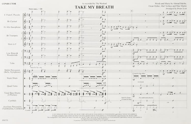Take My Breath As Recorded by the Weeknd, Conductor Score