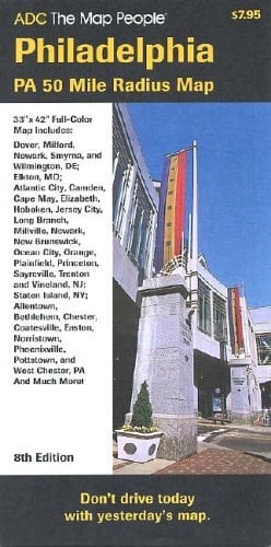 Philadelphia, PA 50 Mile Radius Map Includes: Dover, Milford, Newark, Smyrna, and Wilmington, DE; Elkton, MD; Atlantic City, Camden, Cape May, Elizabeth, Hoboken, Jersey City, Long Branch, Millville, Newark, New Brunswick, Ocean City, Orange, Plainfield, Princeton, Sayreville, Trenton and Vi