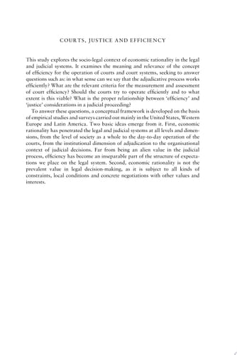 Courts, Justice, and Efficiency A Socio-legal Study of Economic Rationality in Adjudication