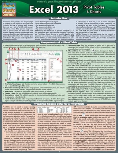 Excel 2013 Pivot Tables &Charts