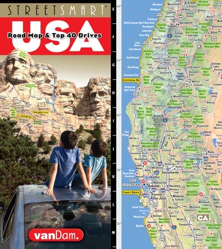 StreetSmart® USA Interstate Road Map by VanDam ― Eco plastic coated, planning & travel map of the USA w/all federal, state hwys, attractions & Top 40 Drives (English and Spanish Edition)
