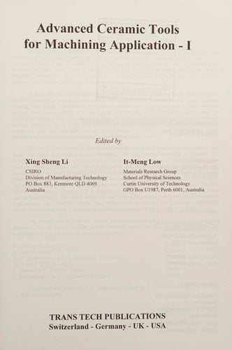 Advanced Ceramic Tools for Machining Application I