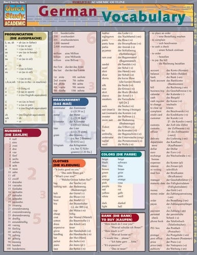 German Vocabulary QuickStudy Laminated Reference Guide