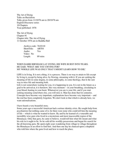 Art of Dying Talks on Hassidism