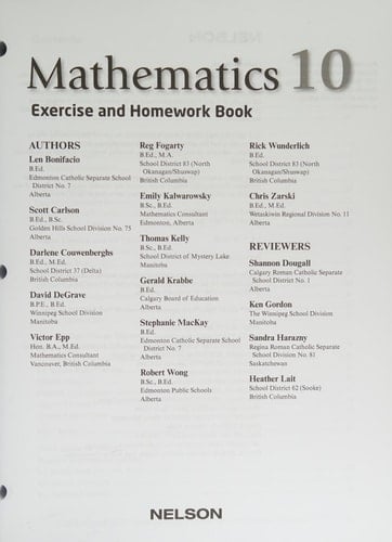 Mathematics 10 Exercise and Homeworkbook