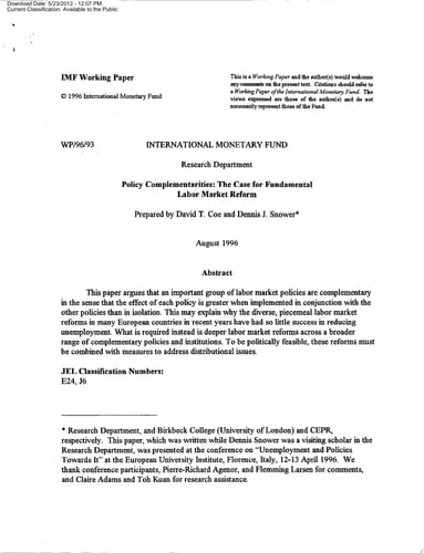 Policy Complementarities The Case for Fundamental Labor Market Reform