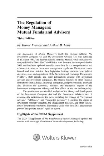 Regulation of Money Managers Mutual Funds and Advisers