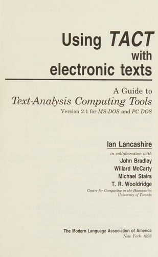 Using TACT with Electronic Texts A Guide to Text-analysis Computing Tools, Version 2.1 for MS-DOS and PC DOS