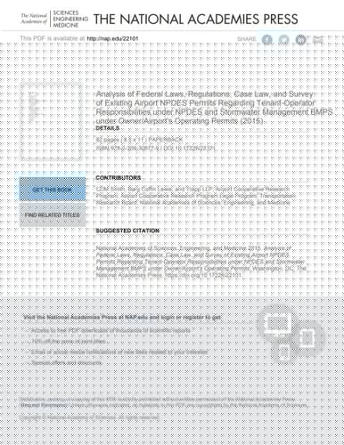 Analysis of Federal Laws, Regulations, Case Law, and Survey of Existing Airport NPDES Permits Regarding Tenant-Operator Responsibilities under NPDES and Stormwater Management BMPS under Owner/Airport's Operating Permits
