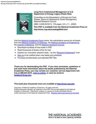 Long-Term Institutional Management of U.S. Department of Energy Legacy Waste Sites