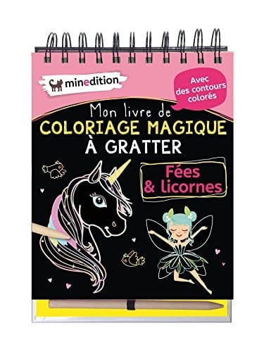 Mon livre de coloriage magique à gratter Fées & licornes Avec un crayon en bois