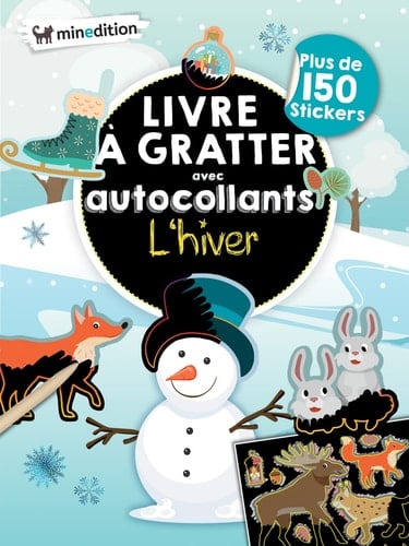 Livre à gratter avec autocollants L'hiver Plus de 150 stickers, avec 1 batônnet